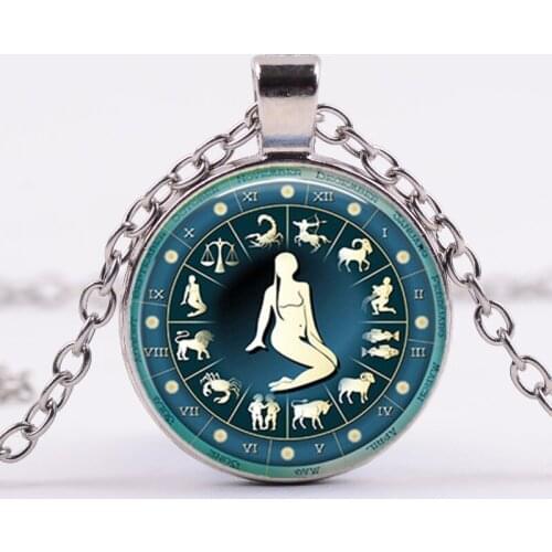 12 Zodiac Virgo Necklace Leo 12 Constellation Galaxy Design Horoscope Astrology Crystal Pendant for Women Women Family Gift