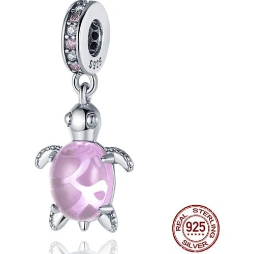 2021 New 100% 925 Sterling Silver Pink Tortoise Charm&Bead Fit Original 3mm Bracelet&Bangle Making Fashion DIY Jewelry For Women