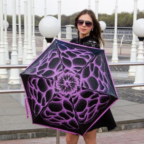 3pcs get 1pc free)Five fold 210Tpongee 5 times black coating anti-uv umbrella alloy fiberglass butterflies love flowers parasol