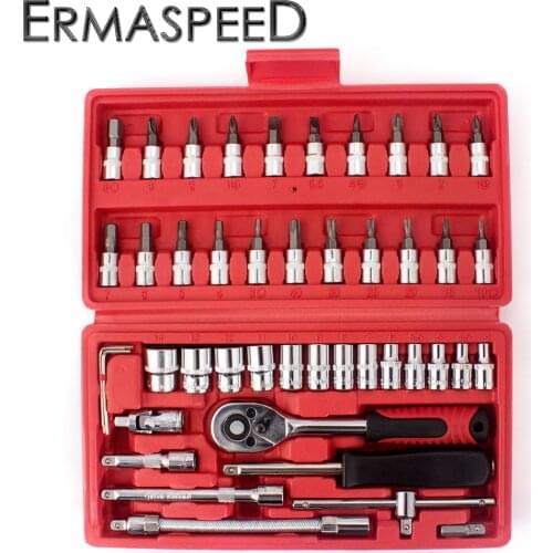 46pcs 1/4 Inch Multifunctional Wrench Socket Set Repair Tool Ratchet Torque Spanner Combo Tools Kit Car Moto Bicycle Home Tools