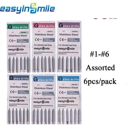 6Pcs/Pack Dental Gates Glidden Drills Endodontic NITI Reamers Burs Root Canal Files Staniless Steel1#-6#EASYINSMILE