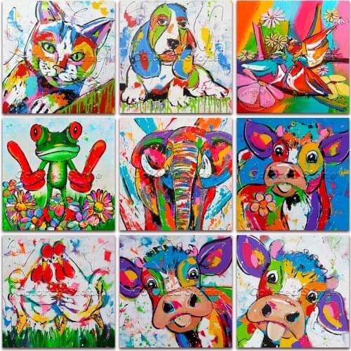 New Diamond painting Animal Colorful Cattle Cow Cat dog frog elephant chicken 5D DIY Full Square Drill embroidery 3D mosaic HC01