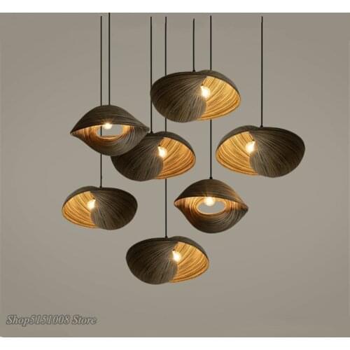 Bamboo Weaving Seashell Pendant Lamp dining room Parlor kitchen Hanging lamp Creative Coffee country Decor Pendant Light fixture