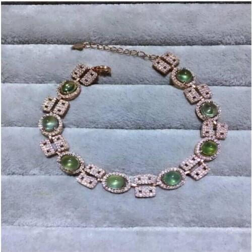 Free shipping Natural and real Prehnite Bracelets 925 sterling silver Fine jewelry gems 5*7mm 8pcs