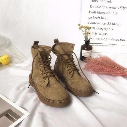 Pink Khaki Platform Motorcycle Boots Women Winter Warm Western Shoes Cowboy Short Combat Boots Fall Lace-up Vintage Ankle Boots