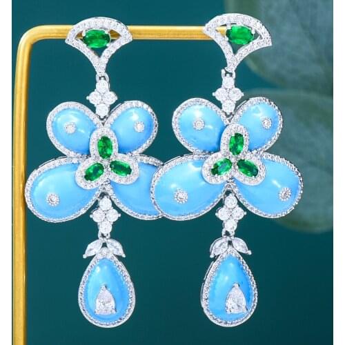 Brand High Quality Luxury Trendy Sparkly Blue Dangle Earring Enthusiasm Jewelry for Women Fashion Wedding Daily Earring Jewelry