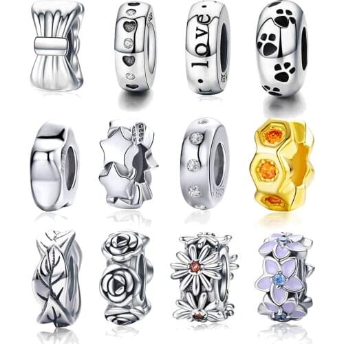 DECORAL Sterling silver bead silicone positioning buckle 925 silver beads fit bracelet DIY accessories woman jewelry making