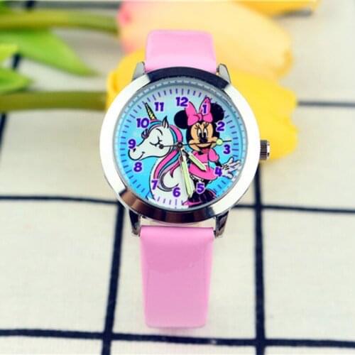 Disney Mickey Mouse New Fashion Childrens Watch Student Quartz Belt Watchs Cartoon Anime Figure Minnie Girls Watches Kids Gifts