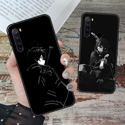 Phone Case For Xiaomi Redmi Note 8 8T 7 7A 9 9S 8A 4 5 Pro Black Cover Hoesjes 3D Back Soft SAO Sword Art Online Kirito Anime