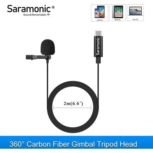 Saramonic LavMicro U3A Digital USB Type-C 2m Lavalier Microphone with 90° USB Adapter Compatible with iPad Mac PC Samsung LG