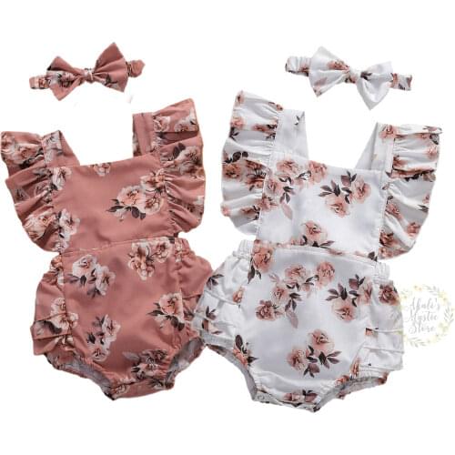 0-24M Newborn Infant Baby Girls Flower Romper Ruffles Jumpsuit Overalls Summer Toddler Girls Clothes Costumes