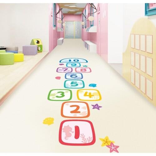Kindergarten Ground Floor Stickers Long Jump Small Footprints Sticker Child Hopscotch Airplane Jumping Grid Number Game Stickers