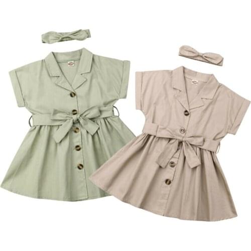 Kids Dresses Girls Button Bow Dress Toddler Baby Girls Summer Party Dress Princess Pageant Kids Wedding Clothes