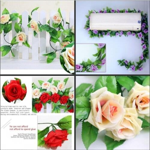 240cm Fake Silk Roses Ivy Vine Artificial Flowers with Green Leaves For Home Wedding Decoration Hanging Garland Decor