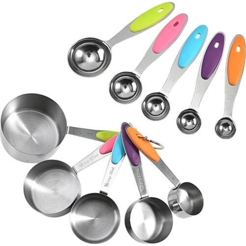 10pcs Stainless Steel Measuring Cups Measuring Spoons Kitchen Scale For Baking Accessories Tea Coffee Kitchen Supplies