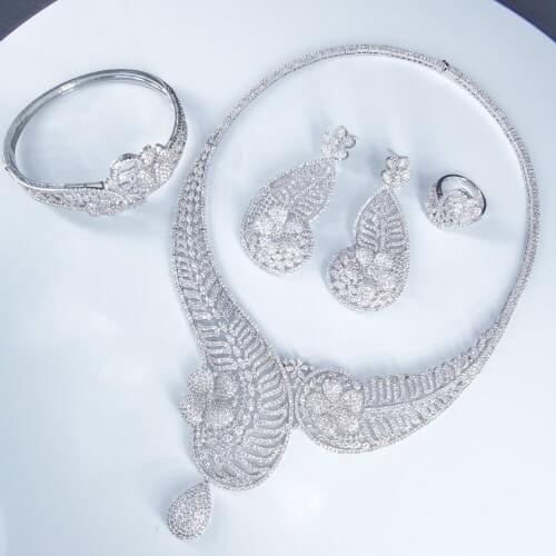 2020 new fashion retro flowers CZ zircon necklace earring bracelet ring wedding bride banquet dressing jewelry set free shipping