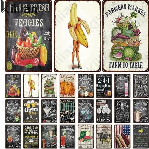 Kitchen Ingredients Themed Metal Poster Fresh Fruit Metal Plate and Metal Plaque Club Restaurant Wall Art Decoration Metal Paint