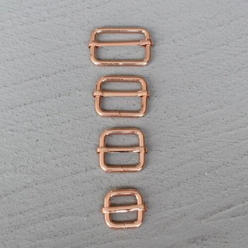 50 Pcs 15/20/25/30mm Rose Gold Metal Slider Adjustment Buckle Slides Tri-glides Roller Pin Handbag Strap Slider Adjuster Belt