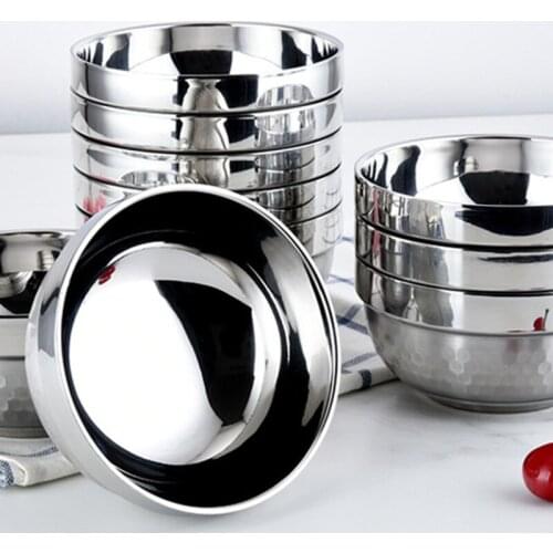 Stainless Steel Soup Bowl Thickened Double-layer Household Rice Bowl Bright Sanding Diamond Sign Food Container Kitchen Tool