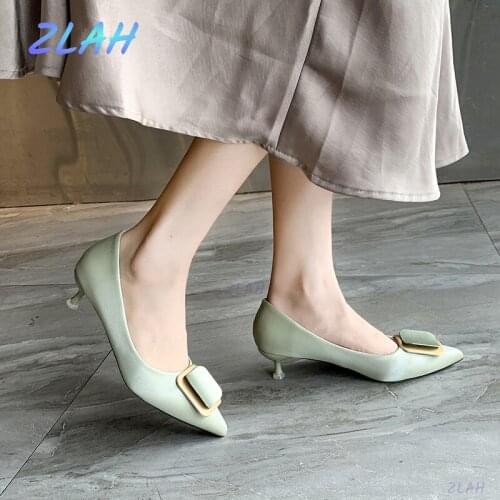 Fashion Low Heels Pointed High Heels Elegant Womens Shoes Zlah Party Shoes Metal Decoration All-match Womens Shoes