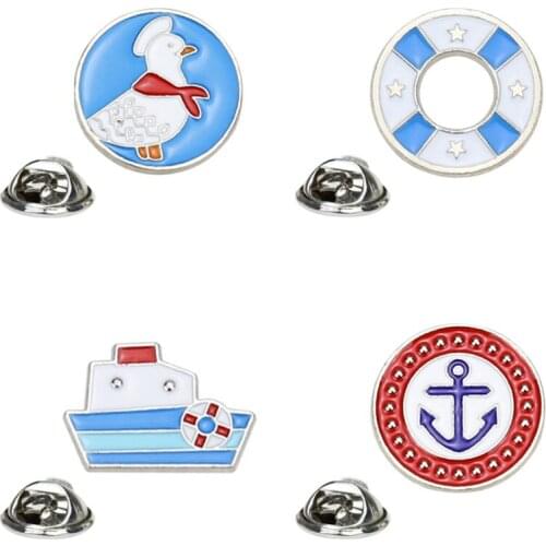 Cartoon HNA Brooch Sailing Boat Anchor Metal Dropping Pin DIY Decoration Clothes Backpack Decorated with Personality