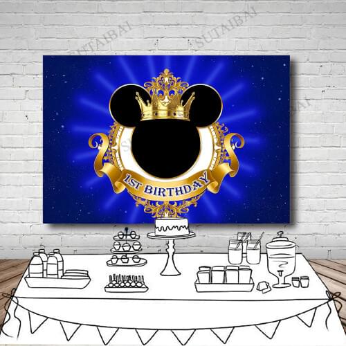 Cartoon Mouse 1st Birthday Party Blue Poster Background Boy Baby Shower Custom Photography Backdrops For Photos on The Wall
