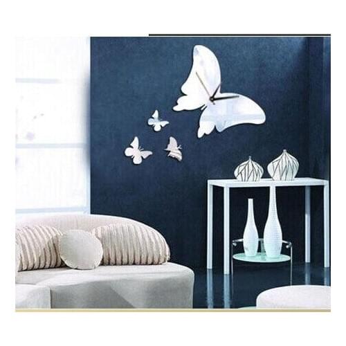 Butterfly wall mirror clock sticker , 3D DIY acrylic clock wall mirror sticker ,Artist wall clock sticker