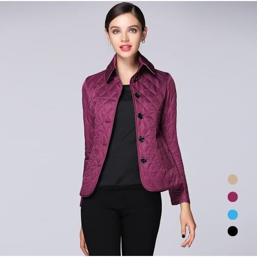 2018 new fashion coat Women parkas logo buttons England Style slim fit classic plaid check lining short tops female jacket