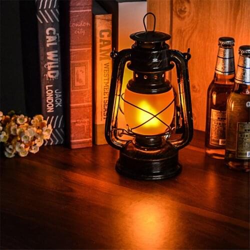 BEIAIDI Novelty Kerosene Bar Table Lamp Desk Night Light Outdoor Vintage Kerosene Lamp Hanging Lantern Bedroom Bedside Lamp