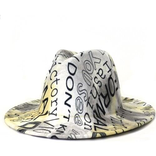 2021 New Arrivel Wholesale Fashionable Autumn Winter Letter Digital Print Wide Brim Women Men Jazz Panama Vintage Fedora Hat
