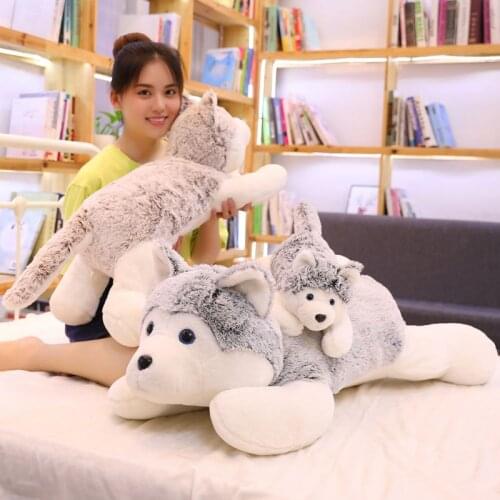 Plush Simulation Husky Dog Toy Stuffed Animal Doll Cute Soft Puppy Pillow Cushion Kids Baby Birthday Gift Home Shop Decoration