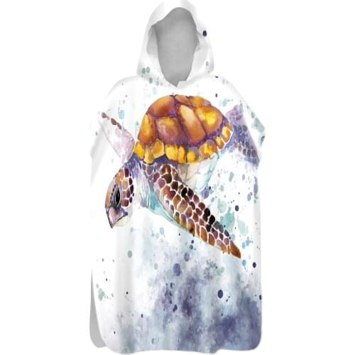 Drop Shipping Adult Beach Suit Change Robes Poncho Hood Beach Towel Sea Turtle Printed Microfiber Quick Drying Bath Towels