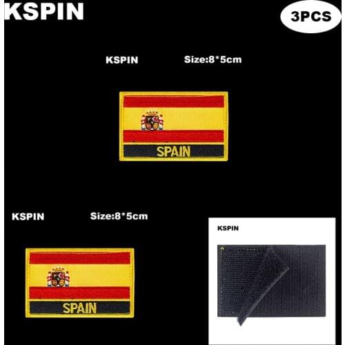 Rectangle National Flag Patch Hook Loop Spain Badges Armband 3D Stick on Jacket Backpack Stickers