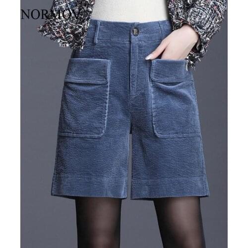 NORMOV Autumn Winter Shorts Buttons Corduroy Street Style High Waist Loose Pants with Pockets External Wear Casual Shorts Women