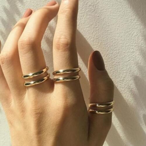 SRCOI European Retro Exaggerated Metal Round Layered Gold Color Ring Punk Style Double Layer Circle Spring Ring For Women Party