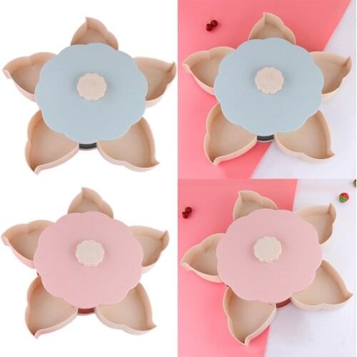 Fruit Dish 5 Grids Candy Storage Box Flower Petal Shaped Living Room Desktop Home Organizer Snacks Dried Fruit Plate Plastic