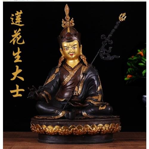 TOP GOOD 18INCH # HUGE TOP FIGURE OF BUDDHA HOME PROTECTION TIBETAN GOLD-PLATED LOTUS PADMASAMBHAVA BUDDHA BRASS STATUE