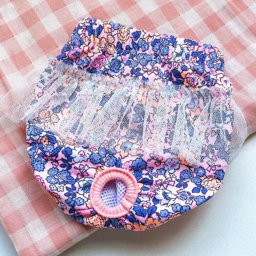 Female Dog Physiological Pants Diaper Blue Pink Flower Print Cotton Cute Lace Dog Shorts Pet Underwear Sanitary Panties Shorts