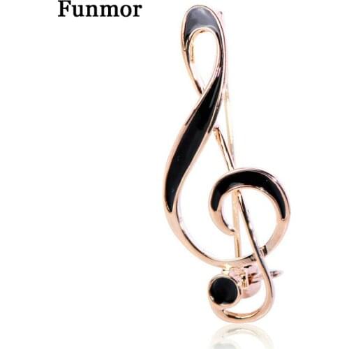 FUNMOR Simple Musical Note Shape Brooch Gold Color Black Enamel Brooches For Women Men Concert Jewelry Musician Lapel Pins Gifts
