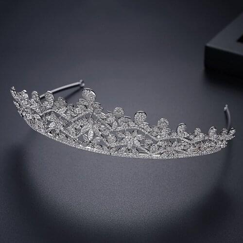 SLBRIDAL Luxury Pave Setting Cubic Zircon Bridal Tiara Headband Wedding Queen Princess Party CZ Crown Bridesmaids Women Jewelry
