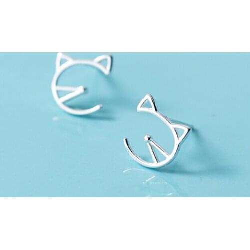 MloveAcc Genuine 100% 925 Sterling Silver Cute Hollow Cat Small Stud Earrings for Women Sterling Silver Jewelry