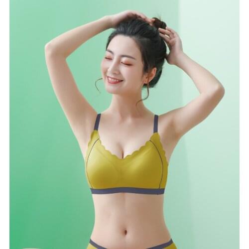 Large Size 2XL Bras Summer Cool Underwear Women Latex Thin Big Breasts Wireless Bra and Panty Gathered Seamless Lingerie Set