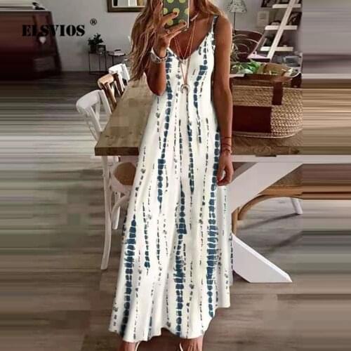 Casual Fashion Tie-dye Print Women Sexy V Neck Sling Long Dress Slim Elegant Sleeveless Summer Dresses Streetwear Beach Vestidos