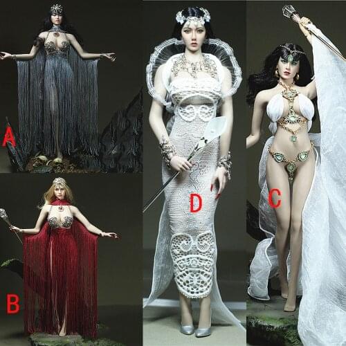 Hot Custom 1/6 Scale Sexy Goddess Fringe Skirt Dress Gem Halter Bra Shawl Bracelet Cane Female Clothes for 12'' Largest Body