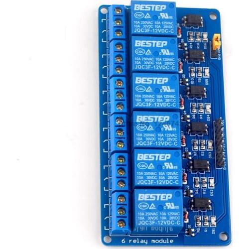1PCS Bule 6 Channel 12V Relay Module Optical Coupling Relay For Arduino