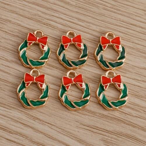 10pcs 10*13mm Enamel Circle Bowknot Charms for Necklaces Earrings Christmas Pendants Charms DIY Jewelry Decoration Making