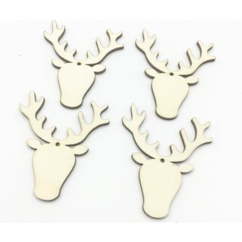 10pcs 50x44mm Blank Wooden Reindeer STAG HEAD Christmas Decoration Blank Birch Craft Shapes Tags Pendants