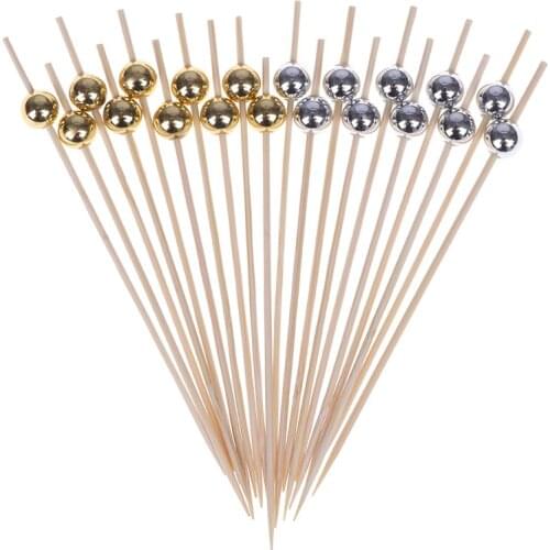 12cm 100 PCS Wooden Toothpick Cocktail Food Skewer Picks Fruit Snack Fork Bamboo Sticks Pearl Party Wedding Festival Supplies