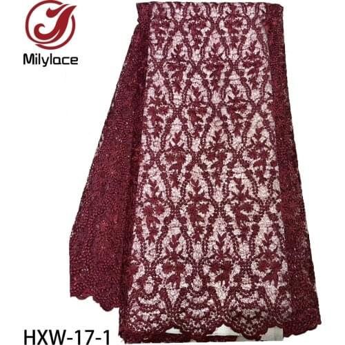 African Double Organzat Sequins Lace Fabric 2020 High Quality Tulle French Mesh Lace Fabrics 5 Yards for Dress HXW-17