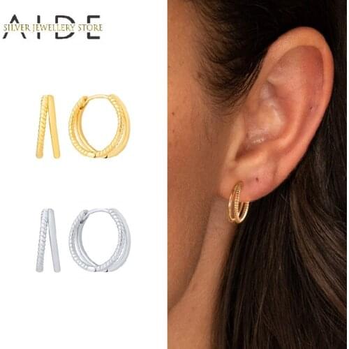 AIDE Minimalism Double Hoops Earrings 925 Sterling Silver Earrings For Women Fashion Twist Glossy Jewelry Earring Pendientes